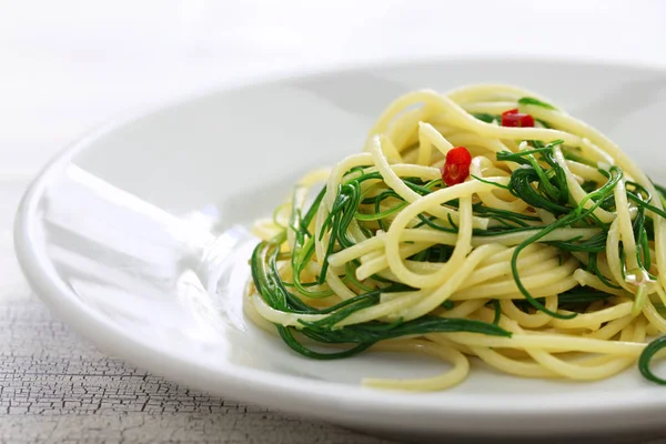 Spagetti Agretti Kuchnia Włoska — Zdjęcie stockowe
