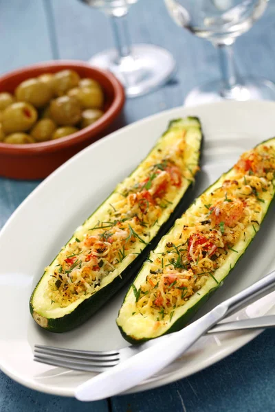 Bakade Vegetariska Zucchini Båtar Zucchini Farcie — Stockfoto