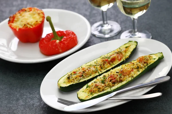 Bateaux Courgettes Végétariennes Cuites Four Courgette Farcie — Photo