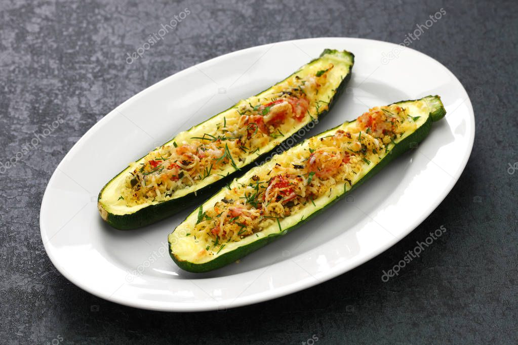 baked vegetarian zucchini boats, courgette farcie