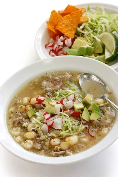 Biały Pozole Kuchnia Meksykańska Zupa — Zdjęcie stockowe