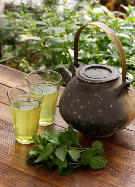 日本茶壶和绿茶 — 图库照片