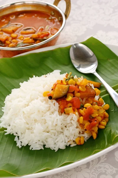 Sambar Arroz Cozinha Indiana Sul — Fotografia de Stock