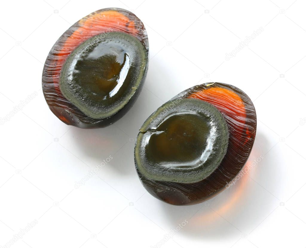 century egg sliced open , chinese food