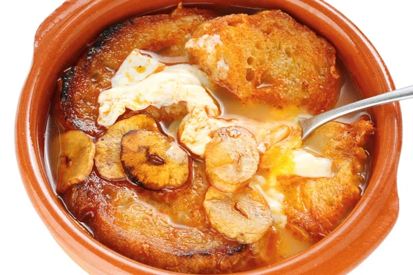 Sopa Ajo Kastilya Sarımsak Çorbası Spanyol Gıda — Stok fotoğraf