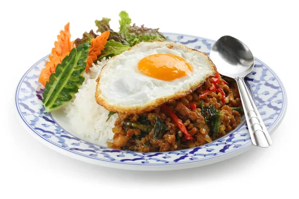 Stir Fried Chicken Holy Basil Gai Pad Bai Gaprow Thai — Stock Photo, Image