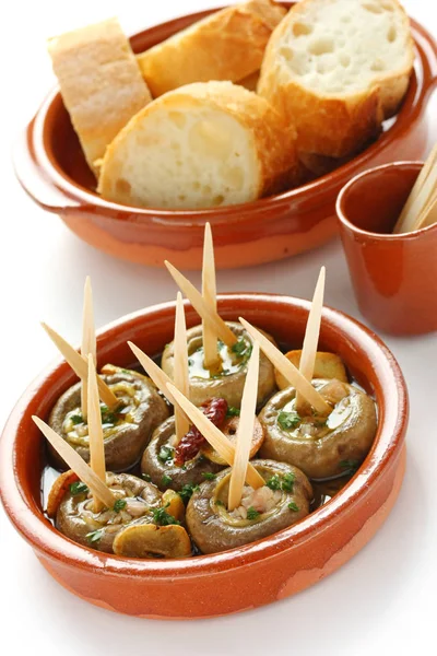 Champinones Ajillo Garlic Mushrooms Spanish Tapas Dish — Stock Photo, Image