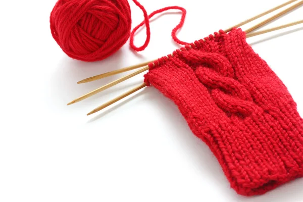 Knitting Image Red Yarn Ball Noodles — Stock Photo, Image