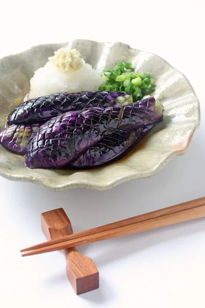 Вареные Баклажаны Японская Еда Nasu Nibitashi — стоковое фото