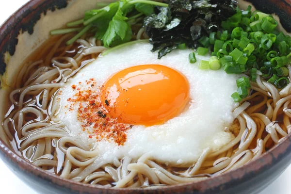 Tsukimi Tororo Soba Rendelenmiş Yam Çiğ Yumurta Sarısı Ile Karabuğday — Stok fotoğraf