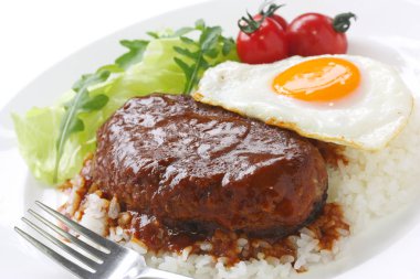 loco moco , hawaii pirinç kase çanak