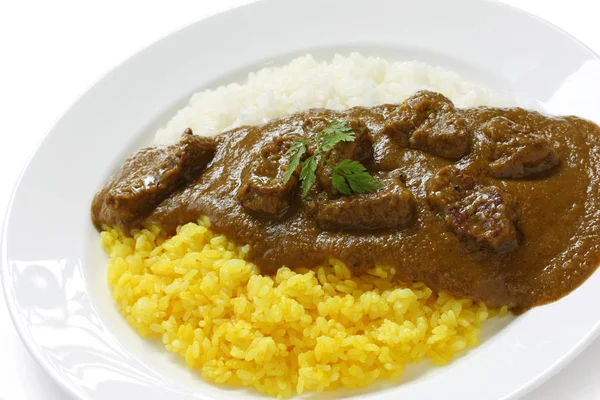 Japonais Fait Maison Curry Riz Isolé Sur Fond Blanc — Photo