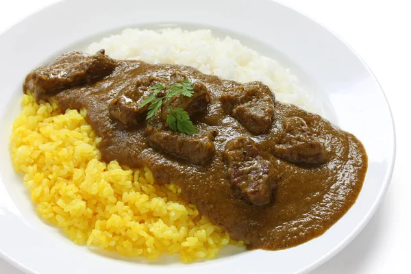 Japanse Zelfgemaakte Curry Rijst Geïsoleerd Witte Achtergrond — Stockfoto