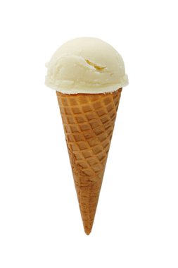 Beyaz arka plan üzerinde izole koni ile vanilyalı dondurma