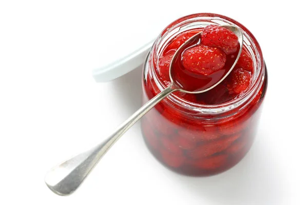 Homemade Strawberry Jam Isolated White Background — Stock Photo, Image