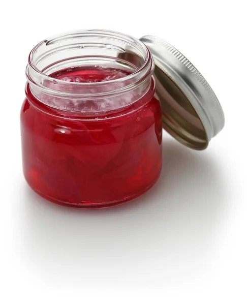 Marmellata Petali Rosa Fatti Casa Vaso Vetro Isolato Sfondo Bianco — Foto Stock