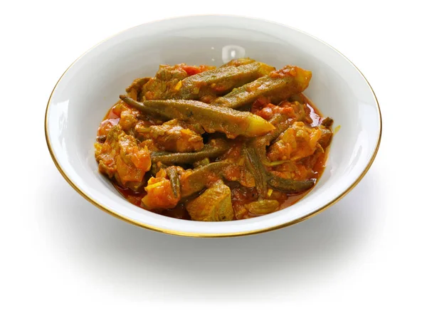 khoresh bamieh, iranian okra stew isolated on white background