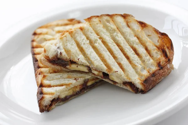 Banan Czekoladowy Panini Kanapka Grilla — Zdjęcie stockowe