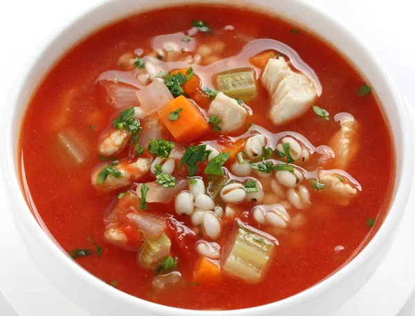 Soupe Légumes Tomate Isolée Sur Fond Blanc — Photo