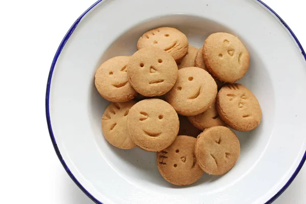 Biscotti Faccia Fatti Casa Sfondo Bianco — Foto Stock