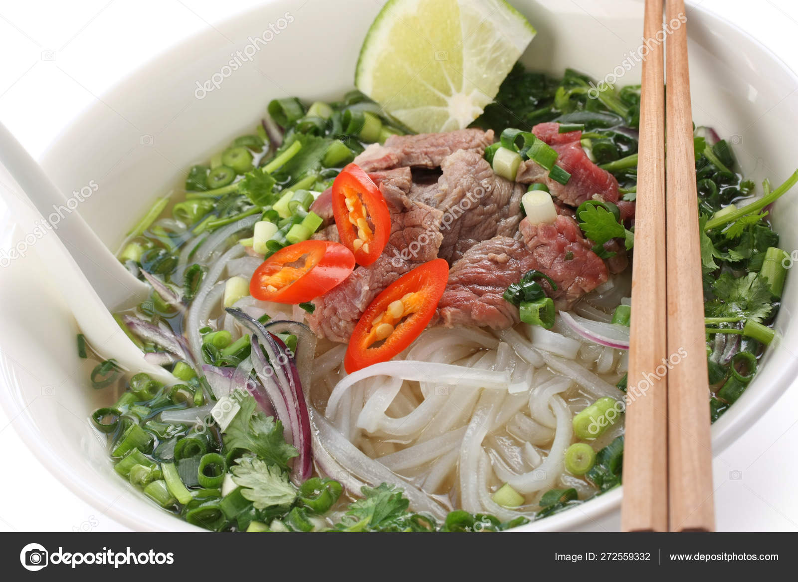 Pho Vietnamese Food Rice Noodle Soup Sliced Rare Beef Stock Photo by