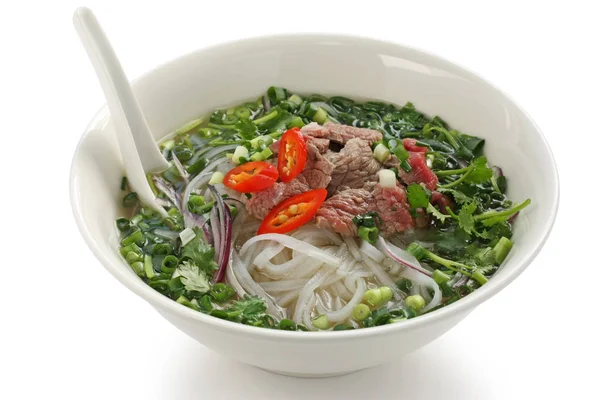 Pho Vietnamese Food Rice Noodle Soup Sliced Rare Beef — Stock Photo, Image