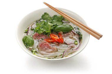 Pho bo, Vietnamca gıda, pirinç şehriye çorbası ile nadir biftek dilimlenmiş