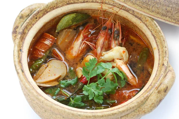 Tom Yam Kung Cuisine Thaïlandaise Soupe Crevettes Aigres Chaudes Isolée — Photo