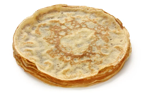 Crepes Caseros Apilados Sobre Fondo Blanco — Foto de Stock