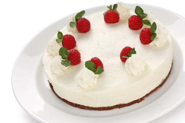 Zelfgemaakte Bake Cheesecake Met Framboos — Stockfoto