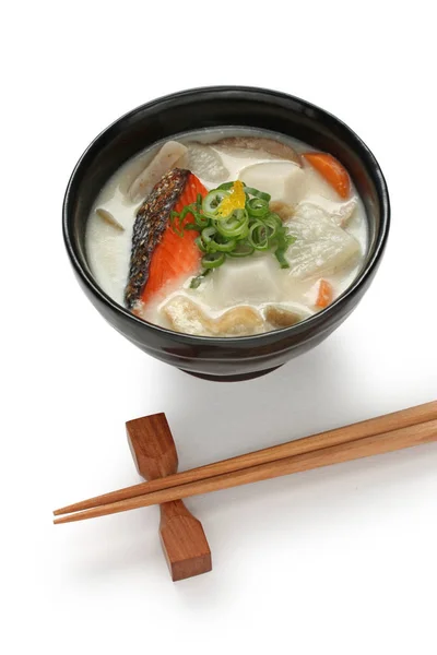 Kasu Jiru Sopa Japonesa Con Lías Salmón Sake —  Fotos de Stock