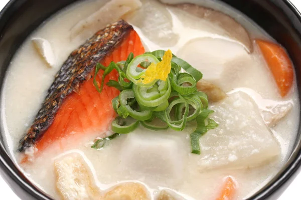 Kasu Jiru Sopa Japonesa Con Lías Salmón Sake —  Fotos de Stock