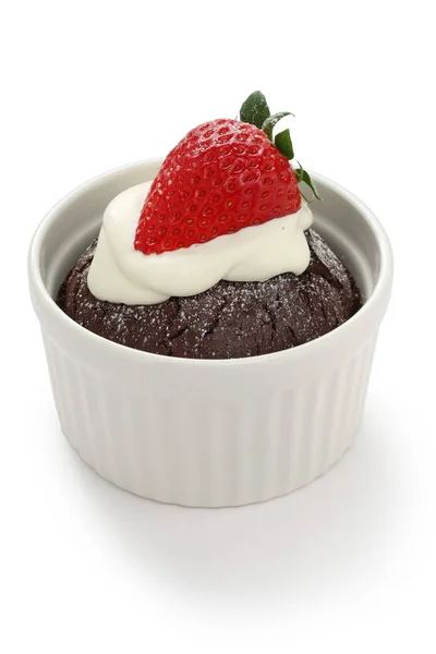 Chocolate Cake Strawberry Ramekin — Stock Photo, Image