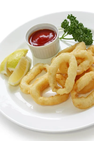 Calamari Fritti Isolati Sfondo Bianco — Foto Stock