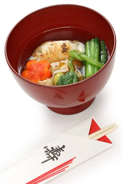 Tokyo Style Sumashi Jiru Zouni Clear Soup Bowl Mochi Rice — Stock Photo, Image