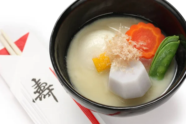 Kyoto Style Shiromiso Zouni White Miso Soup Bowl Mochi Rice — Stock Photo, Image