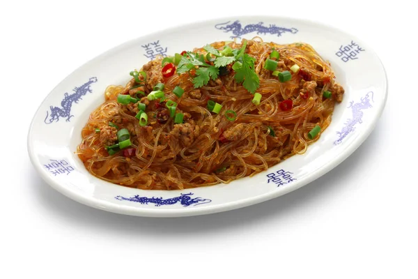 Würzig Rühren Braten Vermicelli Mit Hackfleisch Klassische Sichuan Gericht Der — Stockfoto