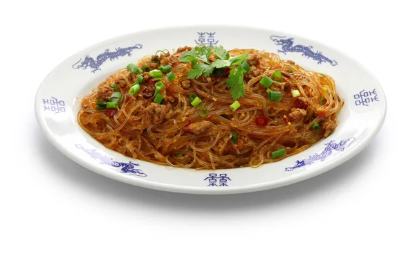 Würzig Rühren Braten Vermicelli Mit Hackfleisch Klassische Sichuan Gericht Der — Stockfoto