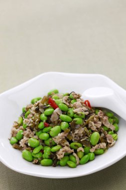 xue cai mao dou, kızarmış edamame ve kar sebze, Çin mutfağı karıştırın