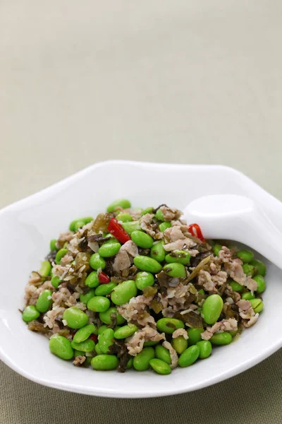 Xue Cai Mao Dou Roergebakken Edamame Sneeuw Groenten Chinese Keuken — Stockfoto