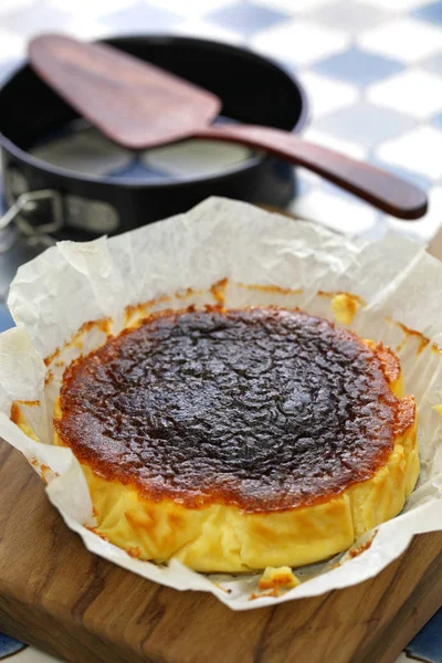 homemade basque burnt cheesecake, spanish bar dessert