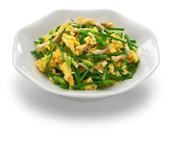 Stir Fried Flowering Garlic Chives Eggs Chinese Cuisine — Stock Photo, Image