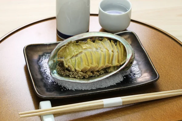 Ångad Abalone Med Sake Awabi Ingen Sakamushi Japanska Köket — Stockfoto