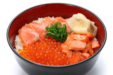 pirinç kase somon ve somon karaca, Japon gıda ile tepesinde