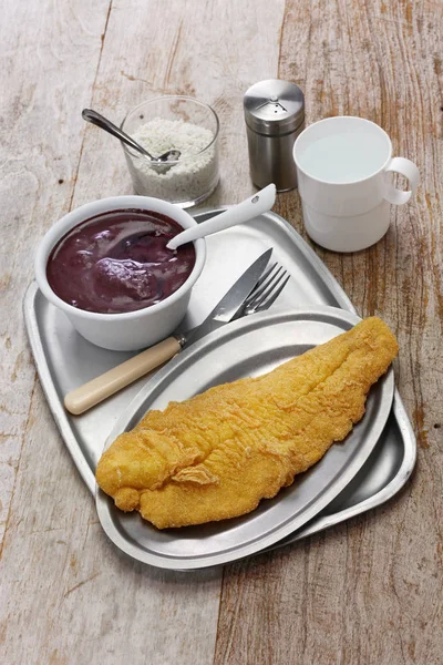 acai and fried catfish, brazilian food from amazon basin