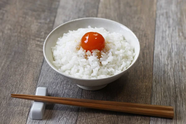 Salsa Soja Yema Huevo Marinado Arroz Desayuno Japonés —  Fotos de Stock