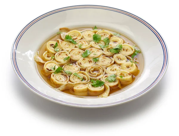 Austrian and south germany sliced pancake soup, frittatensuppe, pfannkuchensuppe — Stock Image Austrian South Germany Sliced Pancake Soup Frittatensuppe Pfannkuchensuppe Royalty Free Stock Images
