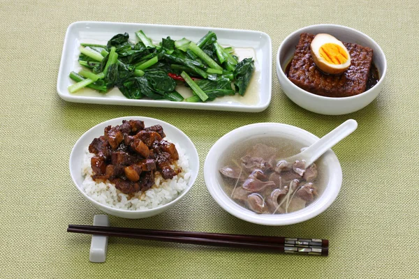 Cozinha Caseira Taiwanesa Arroz Porco Refogado Sopa Moela Frango Tofu — Fotografia de Stock