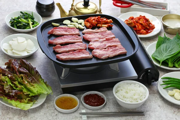 Samgyeopsal Barbacoa Cerdo Parrilla Cocina Coreana — Foto de Stock