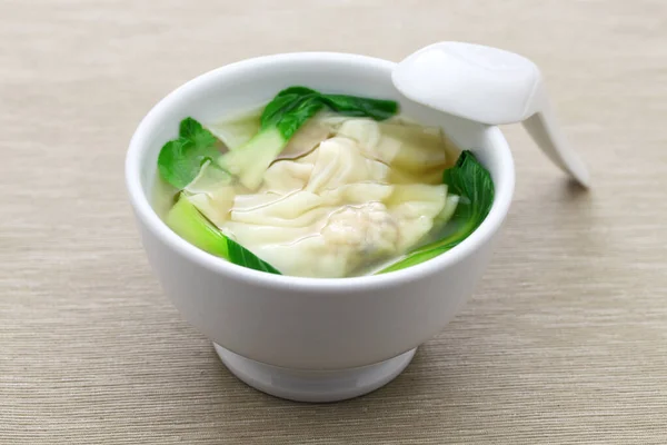 Σπιτική Σούπα Wonton Bok Choy Ένα Είδος Κινέζικου Ζυμαρικού — Φωτογραφία Αρχείου